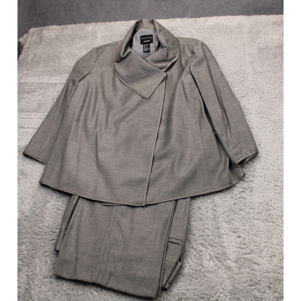Doncaster Collection Women's Gray Wool Blend Asymmetrical Suit Set Jacket Pants